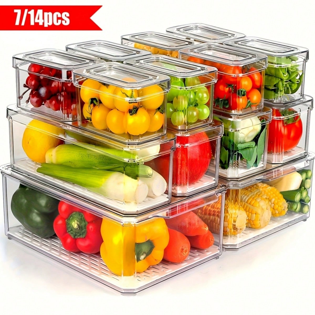 Food Storage Cabinet For Kitchen - 7/14 قطعة من صناديق تنظيم الثلاجة