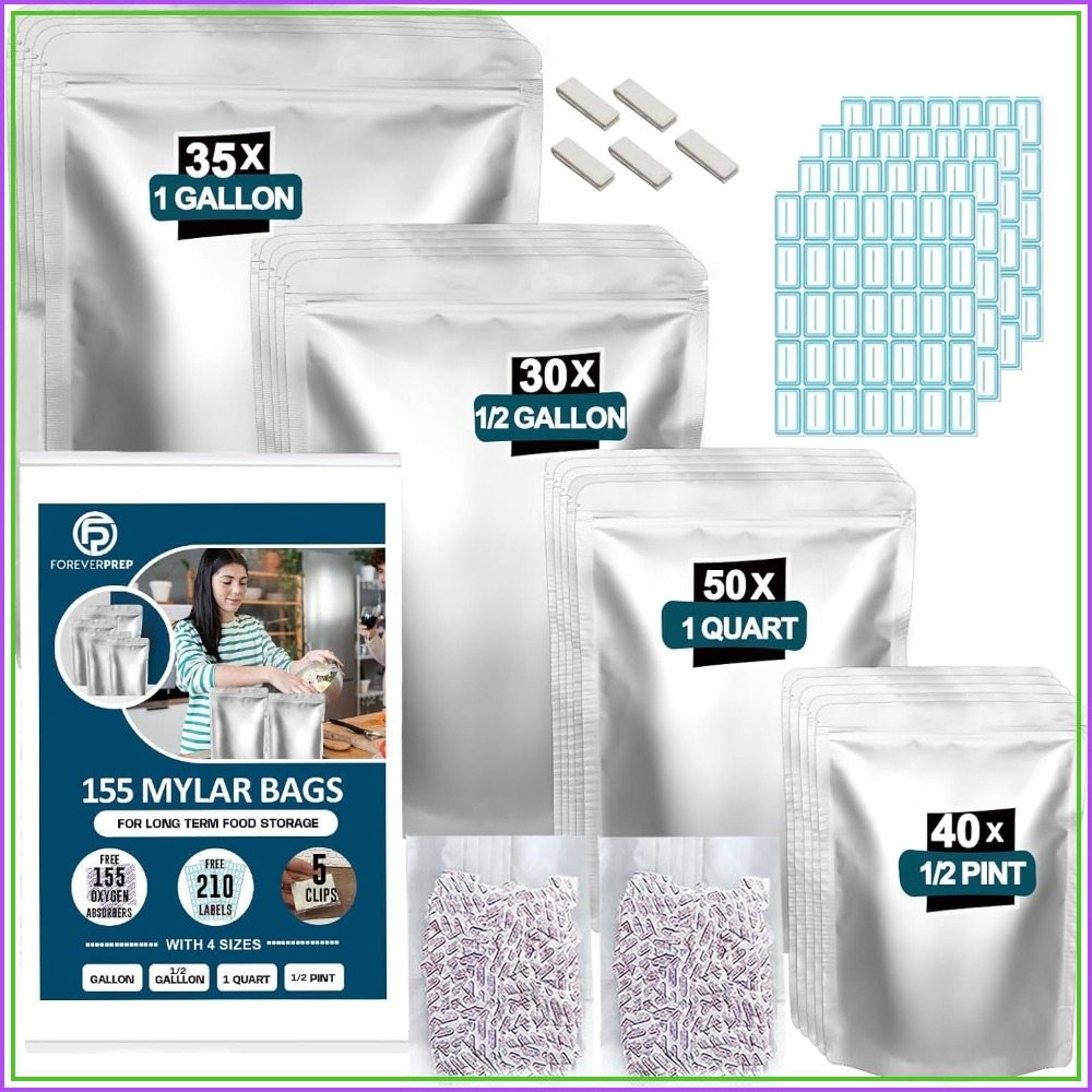 Food Storage For Long Term - 155 كيس مايلر مع 155 ممتص