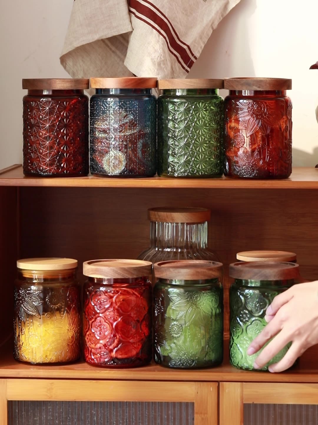Food Storage Containers Glass - برطمان تخزين زجاجي بغطاء خشبي ،